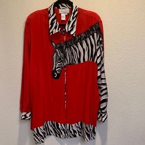 Diana Gilman red zebra blouse, 3X